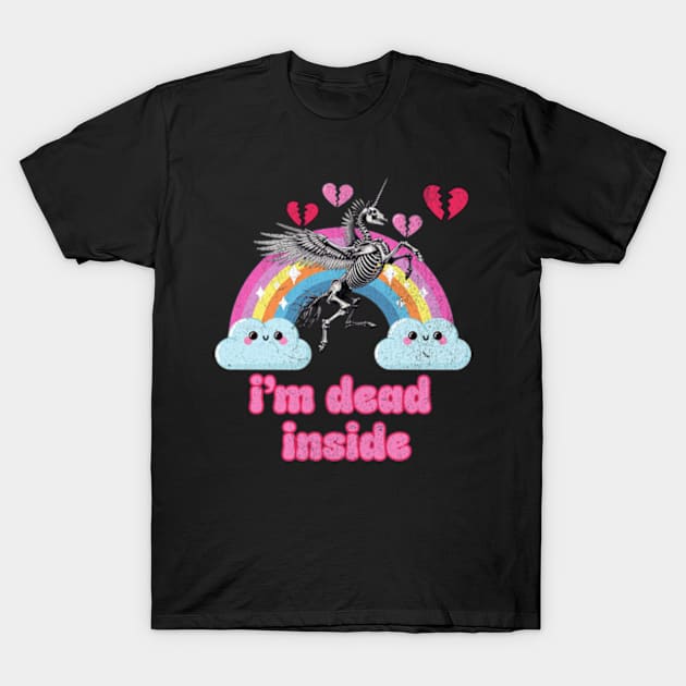 Im Dead Inside Kawaii Unicorn Skeleton Pastel Goth Creepy Cute T-Shirt by Lavender Celeste